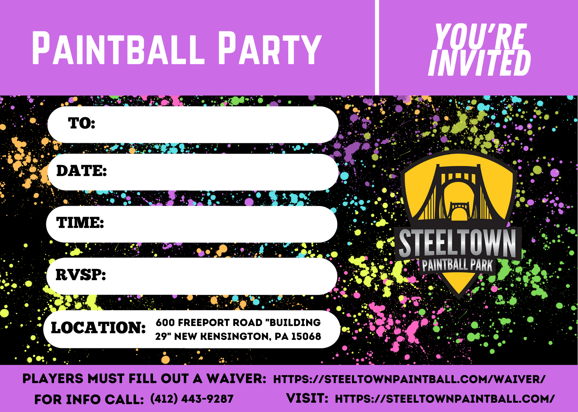 SteelTown Birthday Invites (5) Indoor invite 1